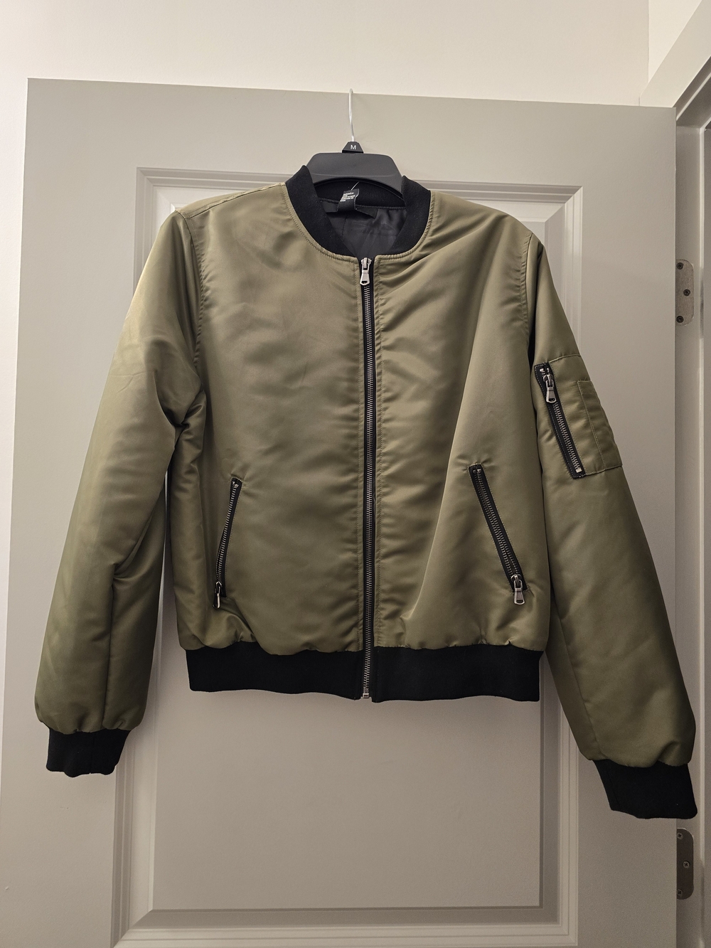 Forever 21 Olive Green Bomber Jacket with Black Trim